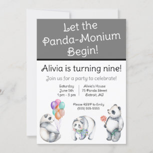 Convites Que o Panda-Monium comece! Panda temia Aniversário