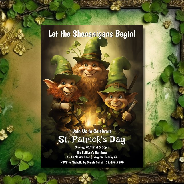 Convites Que os Shenanigans comecem a Rua. (Front - Let the Shenanigans Begin St. Patrick's Day Party Invitation)