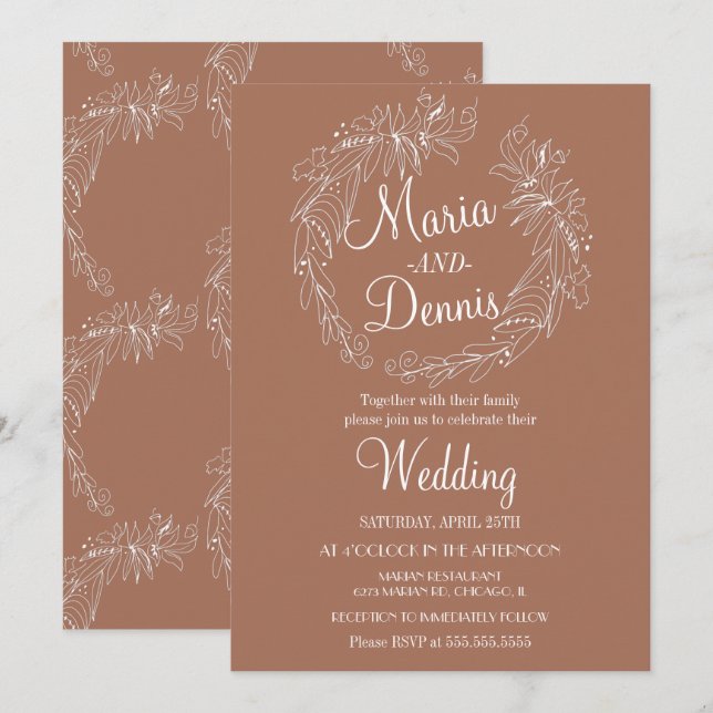 Convites Quebra Simples de Terracotta Greenery Line Wreath (Frente/Verso)
