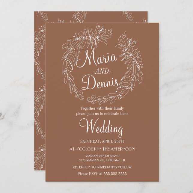 Convites Quebra Simples de Terracotta Greenery Line Wreath (Frente/Verso)