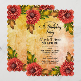 Convites Queda Aquarela Floral 75ª Festa de aniversário
