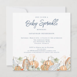 Convites Queda Aquarela Pumpkins Blue Baby Sprinkle