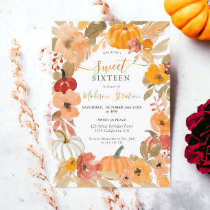 Convites Queda Aquecida Boho abóbora floral Sweet 16 anos