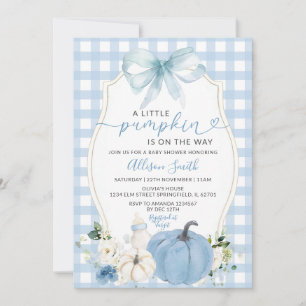 Convites Queda Arco Floral Azul Gingham Chá de fraldas