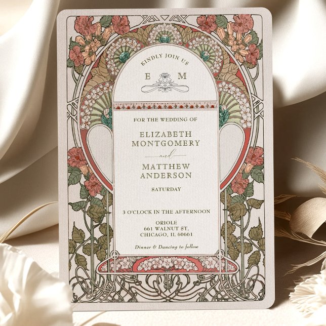 Convites Queda Arte Dourada Nouveau Mucha, Laranja Queimada (Criador carregado)