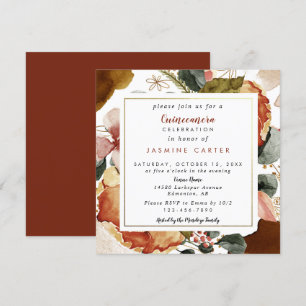 Convites Queda Autumn Quinceañera Watercolor Flowers Orang