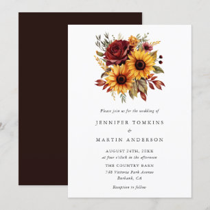 Convites Queda Autumn Sunflower Rosa vermelha Floral Casame