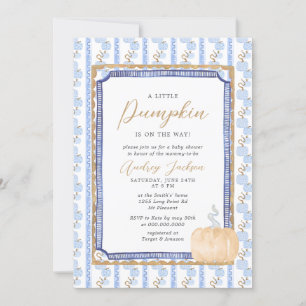 Convites Queda Azul Chinoiserie Azul Pumpkin Chá de fraldas