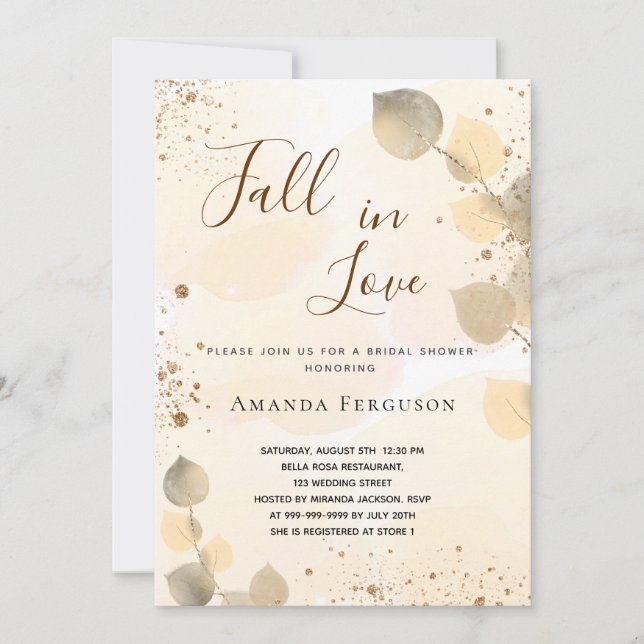 Convites queda da brilho do eucalipto do ouro do chá de pan (Frente)