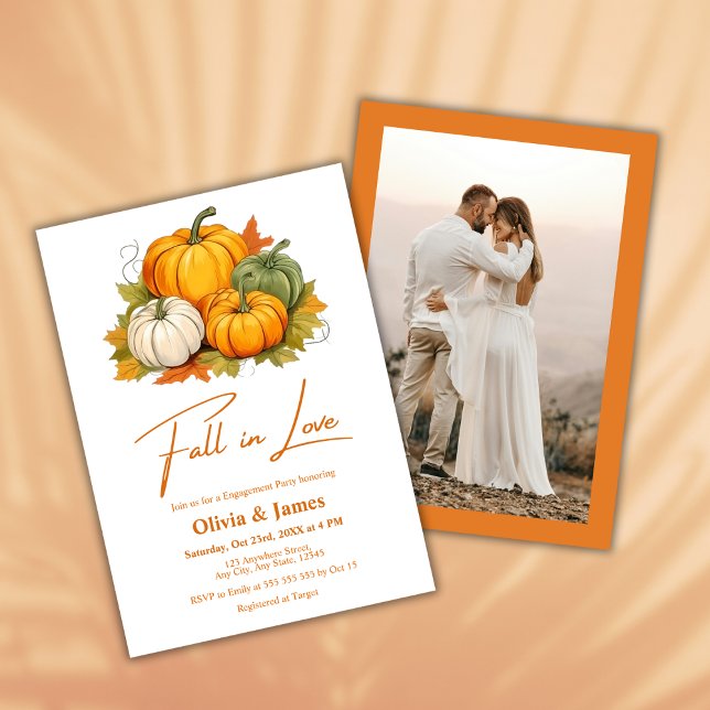 Convites Queda da Festa de noivado russa de abóbora (Fall in Love Autumn Rustic Pumpkin Fall Engagement Party Invitation    )