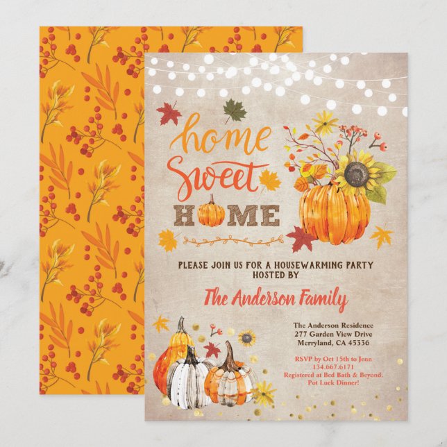 Convites Queda de abóbora rústica do partido vintage (Frente/Verso)