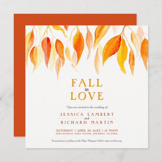 Convites Queda de amor, cor d'água, casamento de folha lara (Frente/Verso)