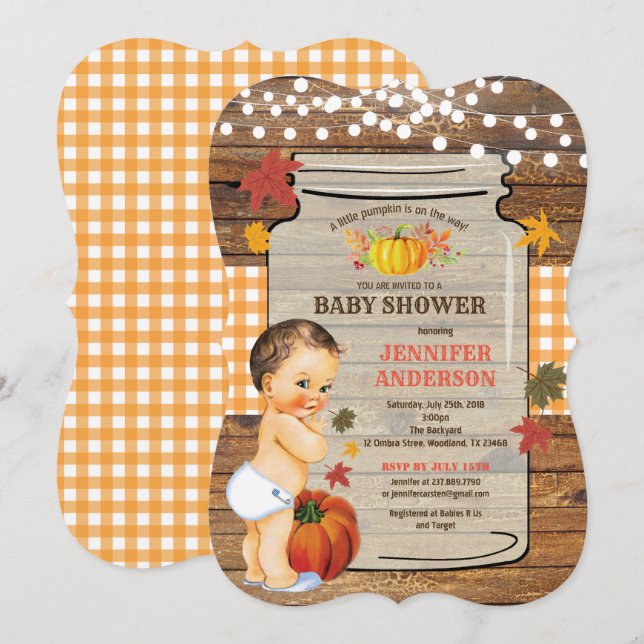 Convites Queda de chá de fraldas Russo de Abóbora (Frente/Verso)