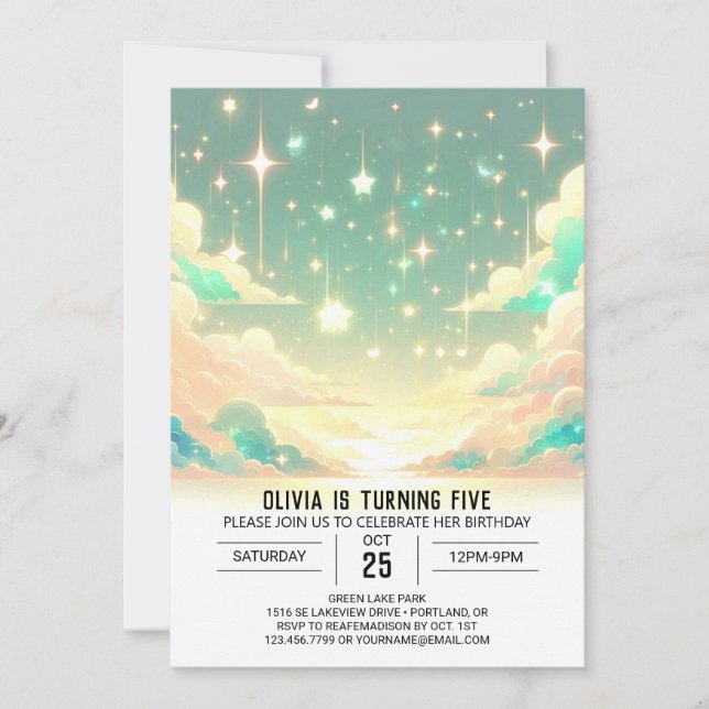 Convites Queda de estrelas moderna e celestial Aniversário  (Frente)
