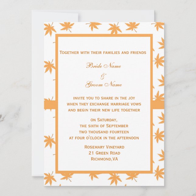 Convites Queda de folhas decorativas amarelas casamento (Frente)