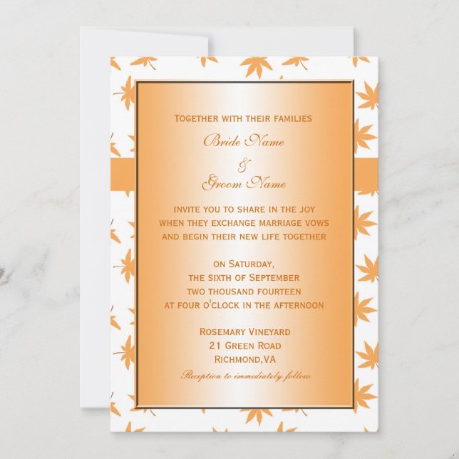 Convites Queda de folhas decorativas amarelas casamento (Frente)