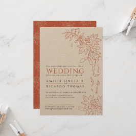 Convites Queda de folhas desenho de casamento laranja queim