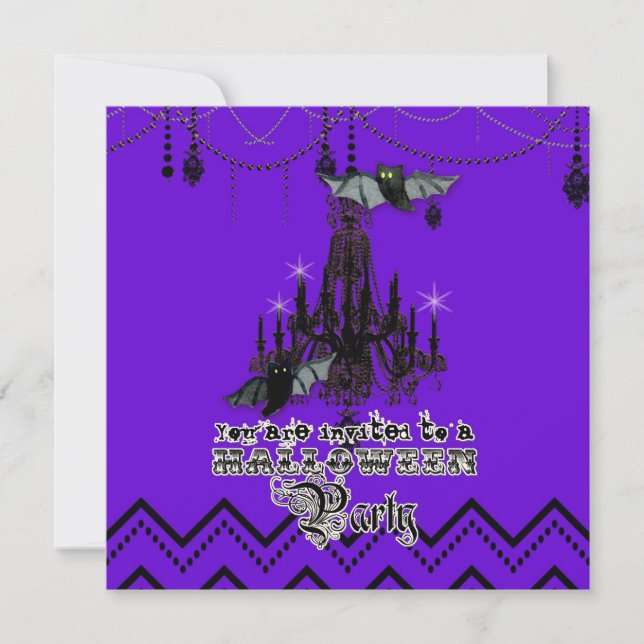 Convites Queda de Halloween Chandelier Bat Chevron Zig Zag (Frente)