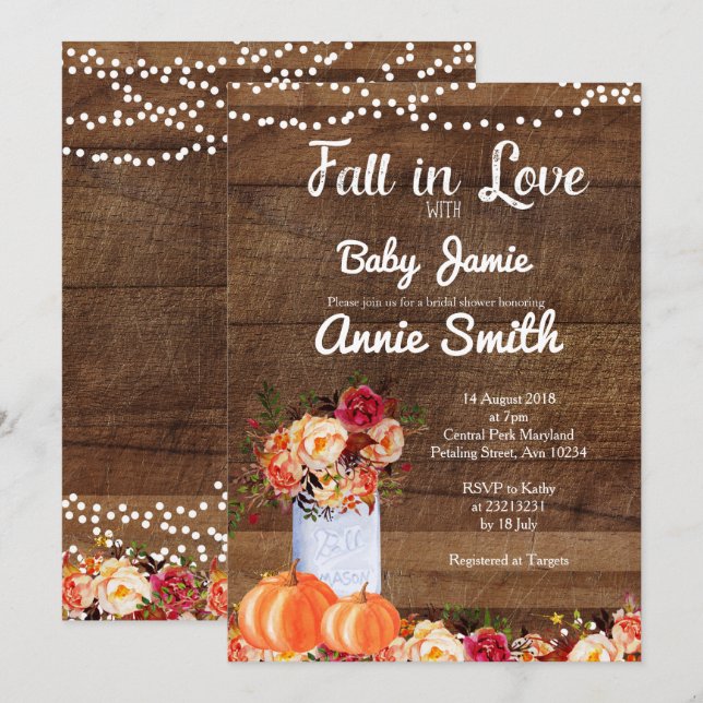 Convites Queda de madeira da abóbora no chá de panela do (Frente/Verso)