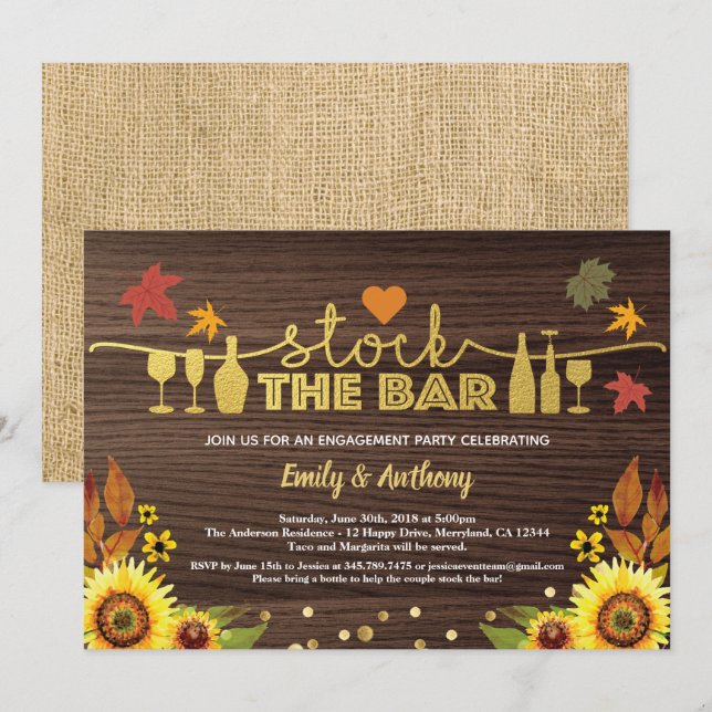 Convites Queda de madeira de bolor de girassol do bar (Frente/Verso)