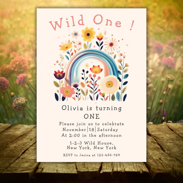 Convites Queda de Wildflower Wildflower One Primeiro Convit (Wild One Birthday Party Invitation)