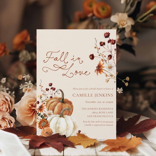 Convites Queda do Chá de panela Floral Russo de Pumpkin (Fall in Love Rustic Autumn Bridal Shower invitation)