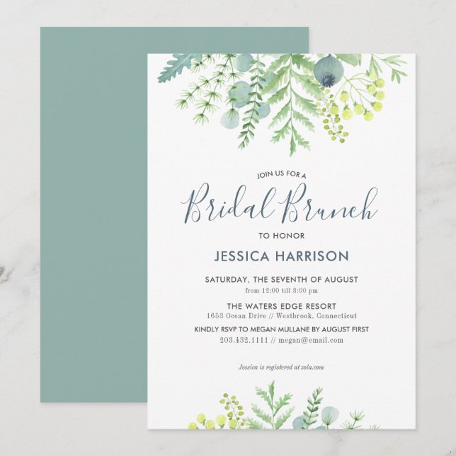 Convites Queda Eucalyptus Floral Chá de panela Brunch (Frente/Verso)