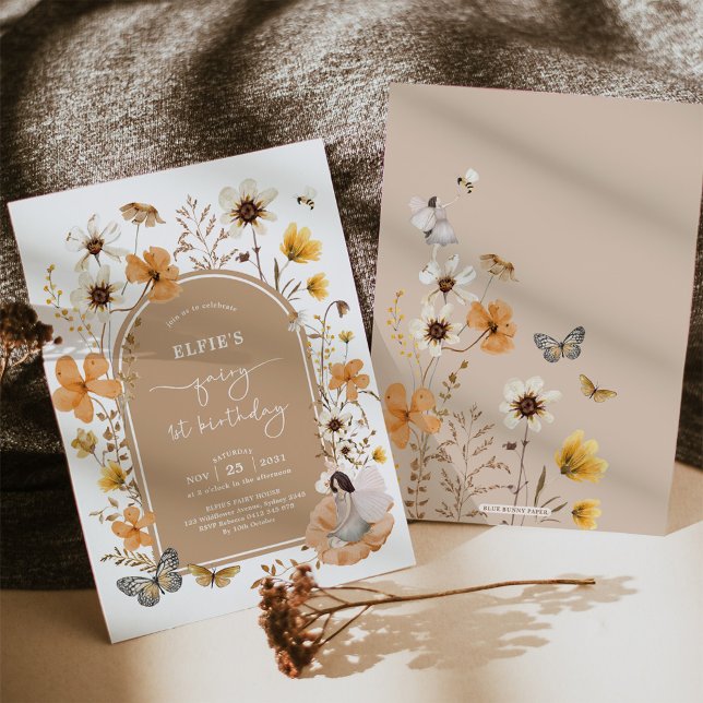 Convites Queda Fada de Flor Selvagem Primeira Festa de Jard (Criador carregado)