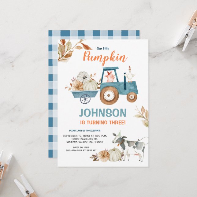 Convites Queda Fazenda Nosso Pequeno Aniversário De Abóbora (Frente/Verso In Situ)