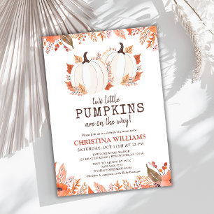 Convites Queda Floral Pumpkins Watercolor Chá de fraldas Tw