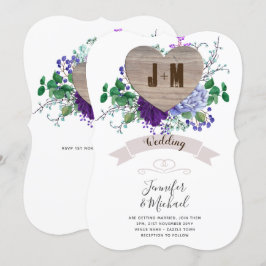 Convites Queda Floral Rústica Do Monograma Do Coração Da Ma