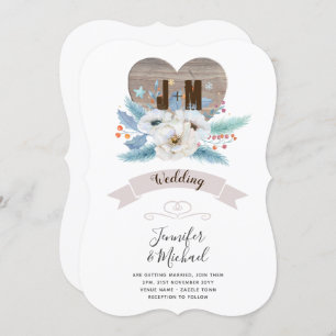 Convites Queda Floral Rústica Do Monograma Do Coração Da Ma