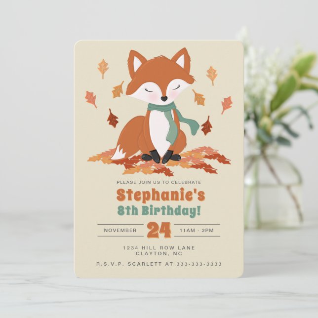 Convites Queda Fox Woodland Aniversário (Em pé/Frente)