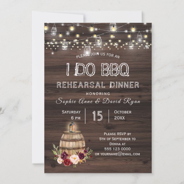 Convites Queda Janto de Ensaio Floral de Barril de Vinho Bo (Frente)