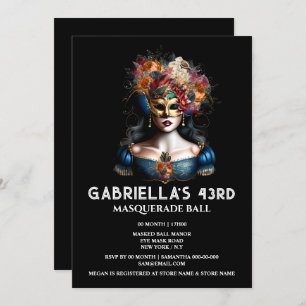 Convites Queda mascarada cigano carnaval de ouro azul elega