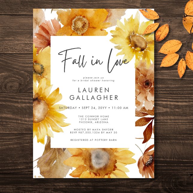 Convites Queda Moderna No Amor Chá de panela Floral De Gira (Modern Fall In Love Sunflower Floral Bridal Shower Invitation)