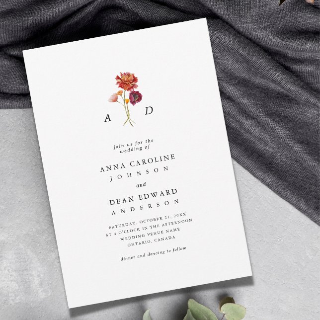 Convites Queda Monograma Botânico de Flor Selvagem Código Q (Criador carregado)