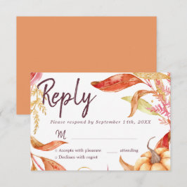 Convites Queda na pasta do Ouro de Amor Autumn Orange RSVP