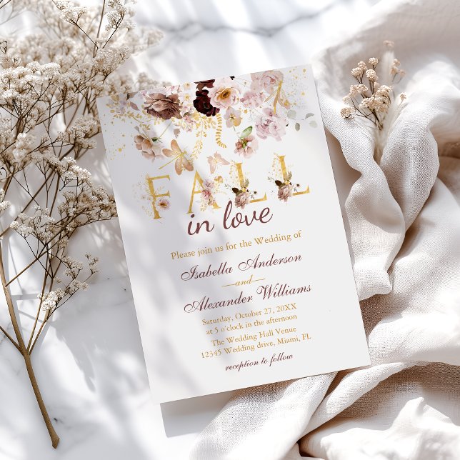 Convites Queda no Amor Blush Peony e Dourado Casamento Burg (Criador carregado)