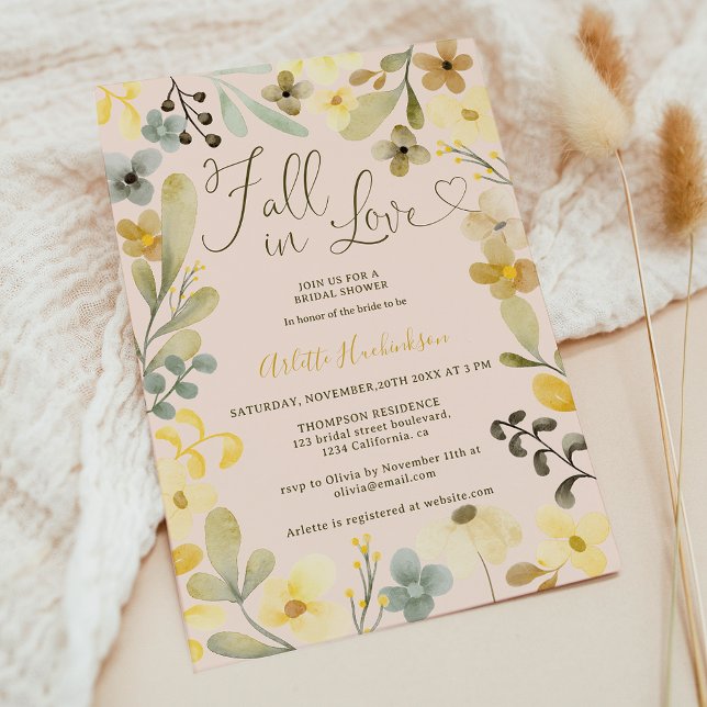Convites Queda no amor Boho floral chá de panela chic outon (Fall in love boho floral autumn chic bridal shower invitation)
