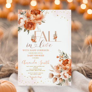 Convites Queda No Amor Chá de fraldas Floral Laranja Queima