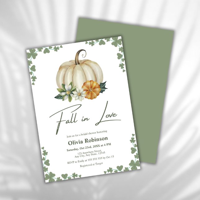 Convites Queda no amor Chá de panela de Abóbora Verde (Fall in Love Greenery Pumpkin Bridal Shower Invitation )