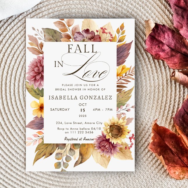 Convites Queda no amor Chá de panela de outono de girassol (Fall in Love Sunflower Autumn Bridal Shower Invitation)