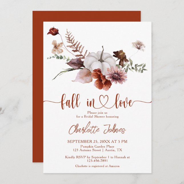 Convites Queda no Chá de panela Floral Fall Rust (Frente/Verso)