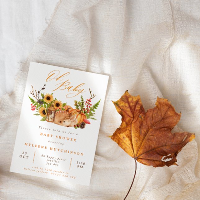 Convites Queda Oh Bebê Deer Pumpkin & Chá de fraldas Girass (Criador carregado)