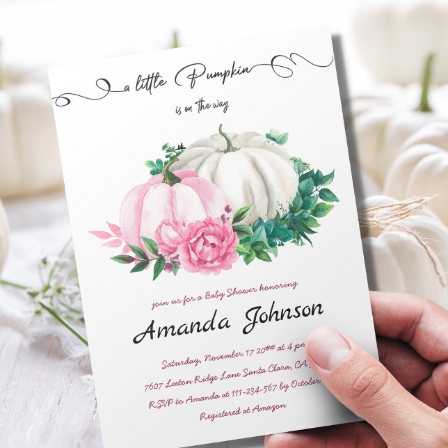 Convites Queda Pequeno Chá de fraldas Rosa Pumpkin Floral (Criador carregado)