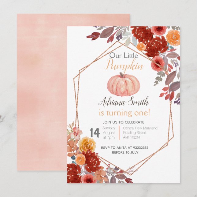 Convites Queda Pequeno Pumpkin Cai Aniversário Outono Paste (Frente/Verso)