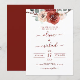 Convites Queda Romântica de Casamento Eucalyptus Burgundy