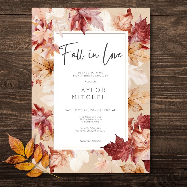 Convites Queda Russa no Amor Queda Fall Wreath Tan Chá de p (Rustic Fall In Love Fall Wreath Tan Bridal Shower Invitation)