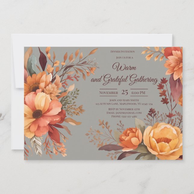 Convites Queda Sai Floral Ação de Graças (Frente)